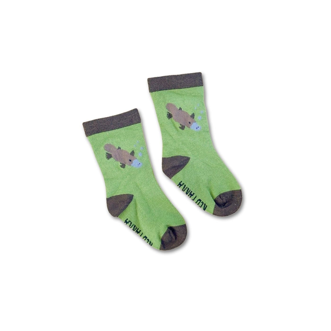 Red Parka Platypus Kids' Socks – Designed in Tasmania. A fun Platypus socks for kids, designed in Tasmania. Made from soft bamboo. 50% of profits support wildlife and environmental charities.