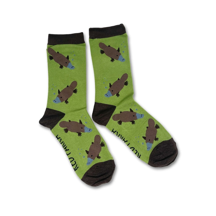 Red Parka Platypus Kids' Socks – Designed in Tasmania. A fun Platypus socks for kids, designed in Tasmania. Made from soft bamboo. 50% of profits support wildlife and environmental charities.