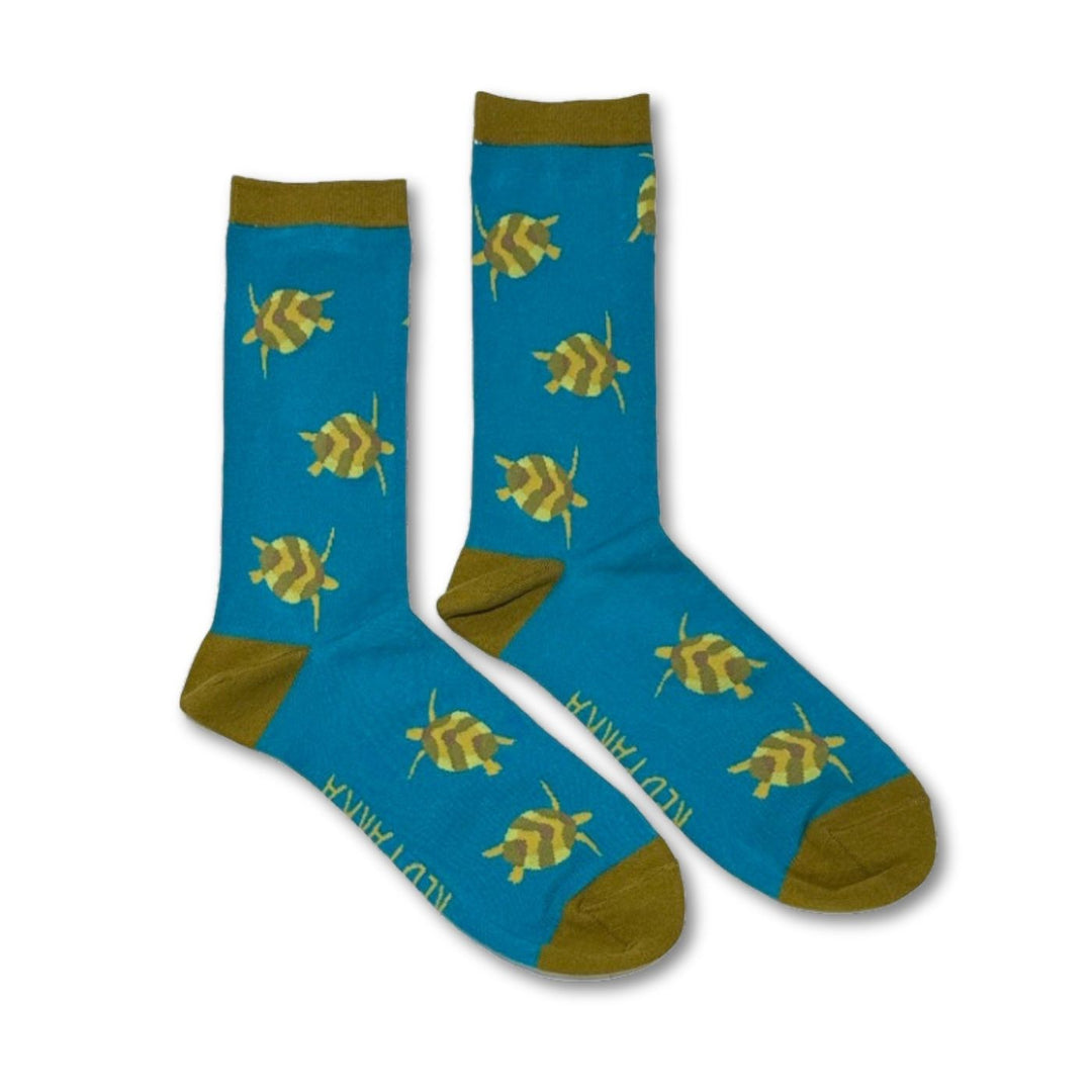 Red Parka Turtle Kids' Socks – Designed in Tasmania. A fun Turtle socks for kids, designed in Tasmania. Made from soft bamboo. 50% of profits support wildlife and environmental charities.