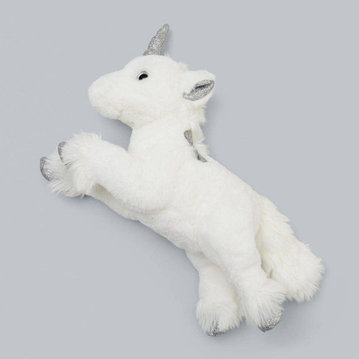 White Unicorn plush toy, 35cm, featuring soft white fur with sparkly gold feet, ears, and horn. Perfect for cuddles and imaginative play.