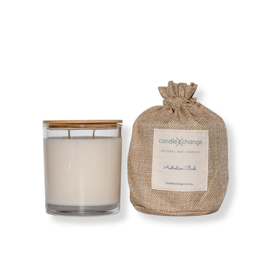 CandleXchange Australian Bush scented soy candle. Pure soy wax and cotton wicks create an even, clean, and safe burn for up to 80 hours.