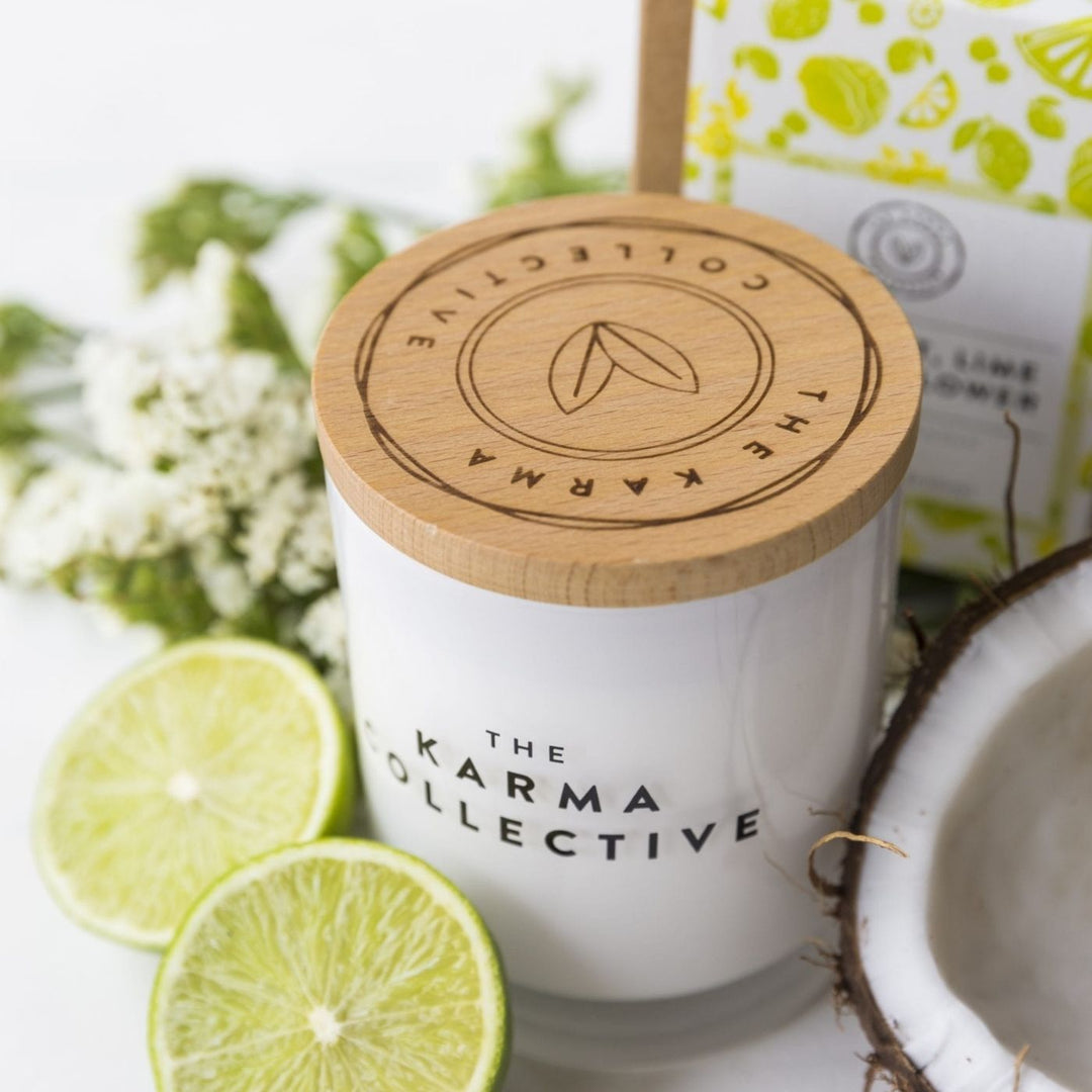 50% of each Karma Collective premium lime, elderflower & coconut soy candle tin profits are donated to World Animal Protection Australia. 20 hours burn time and Australian-made.