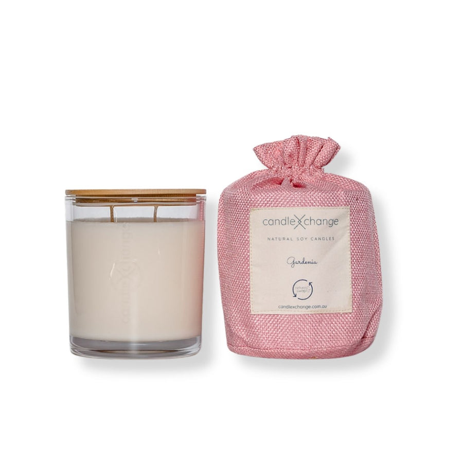 This gardenia-scented soy candle offers clean, organic burn up to 80 hours. Refill empty candle container to help light homes for domestic violence survivors.