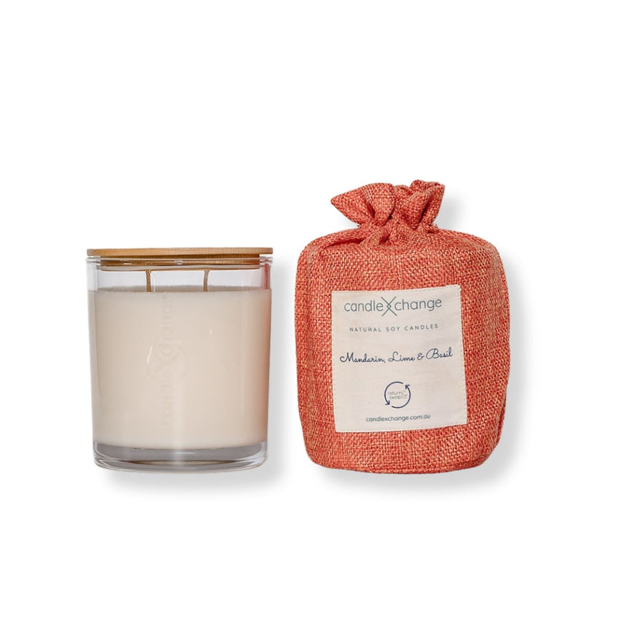 CandleXchange Mandarin, Lime and Basil Handmade Soy Candle. This handmade soy candle has a clean, organic burn with no chemicals. Refill any empty candle containers to help light up homes for domestic violence survivors.