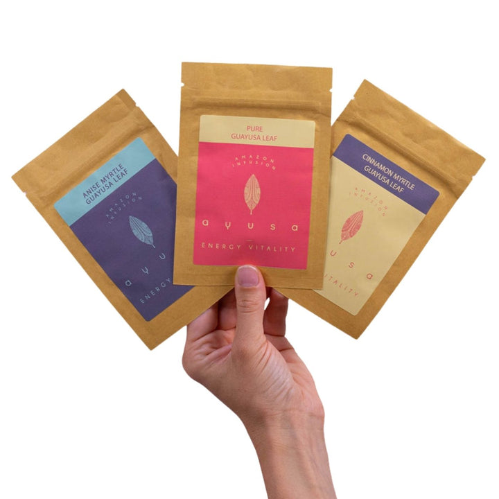 A sample pack of all 3 flavours: Pure, Cinnamon Myrtle, Anise Myrtle. Start your day with Guayusa tea—clean, smooth energy without the crash. Organic, antioxidant-rich, and inspired by ancient healing traditions.