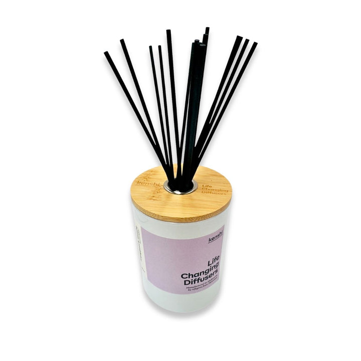 Kenshi Frangipani and Jasmine Diffuser. Crafted in Australia by refugees, Kenshi Candles fund 8 meals with every purchase—ethical, beautifully scented diffuser that makes a real impact.