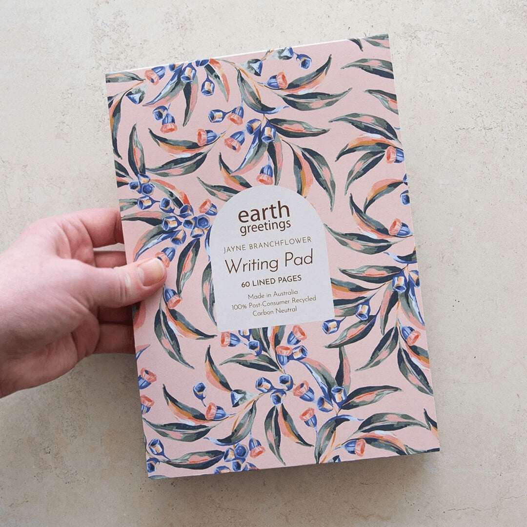Earth Greetings Gumnut Dance A5 Lined Writing Pad. Eco friendly, Australian Made, 100% recycled writing paper. Write lovely letters and pretty up your desk space with this luxurious A5 Writing Pad.
