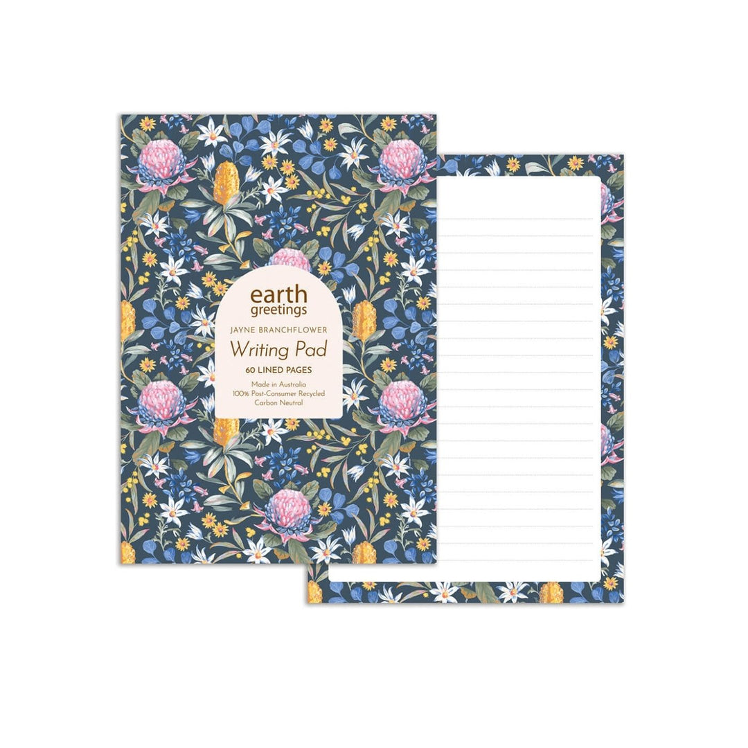 Earth Greetings Bushwalk A5 Lined Writing Pad. Eco friendly, Australian Made, 100% recycled writing paper. Write lovely letters and pretty up your desk space with this luxurious A5 Writing Pad.