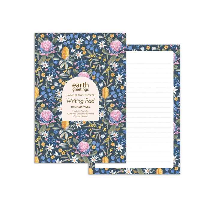 Earth Greetings Bushwalk A5 Lined Writing Pad. Eco friendly, Australian Made, 100% recycled writing paper. Write lovely letters and pretty up your desk space with this luxurious A5 Writing Pad.