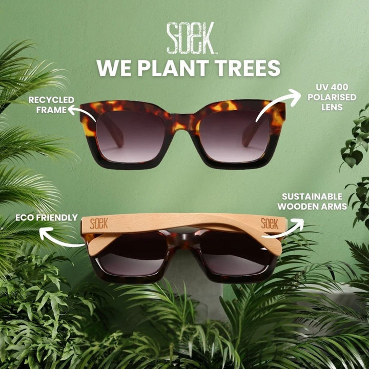 SOEK Sustainable Sunglasses. Stylish, sustainable eyewear that gives back — SOEK plants one tree for every pair sold. Look good, do good, and help reforest the planet with every purchase.