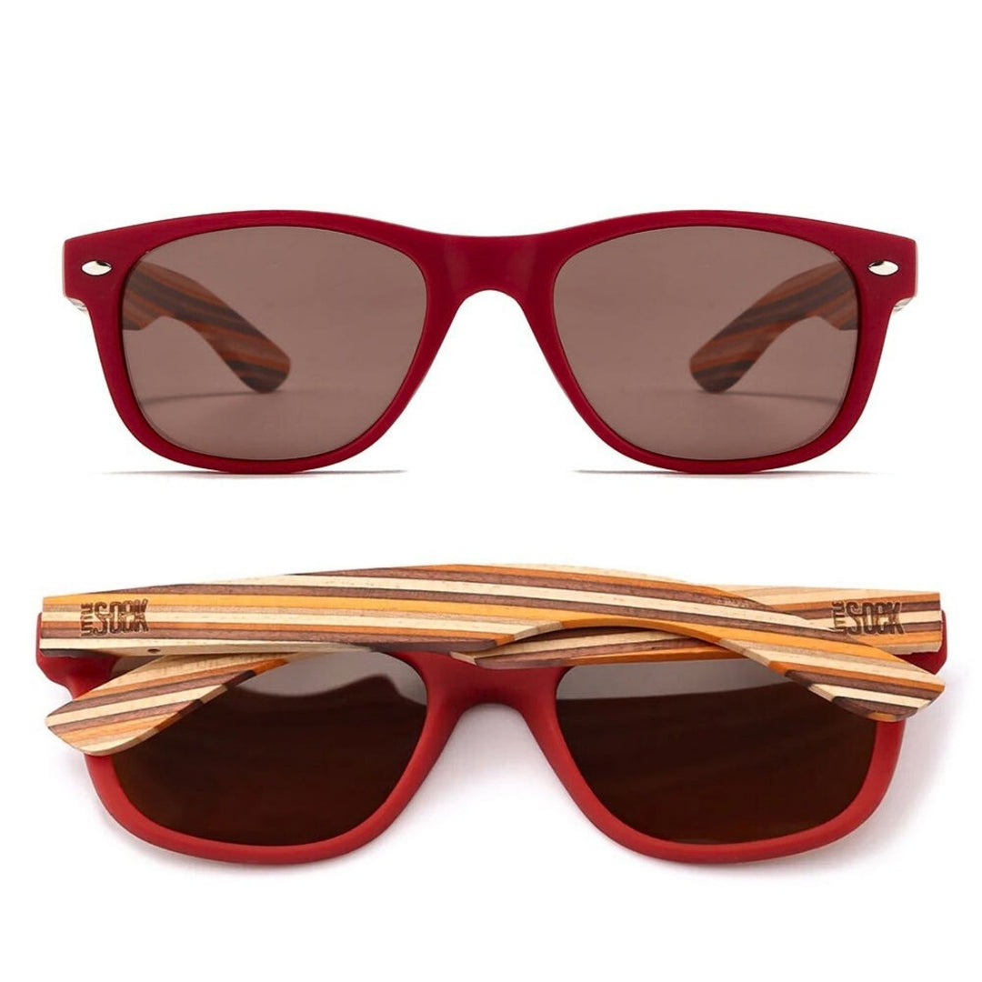 Sustainable SOEK Sunglasses for Kids - Little Avalon Red Sunnies with Polarised Lens for Age 7-10. Stylish, sustainable eyewear that gives back — SOEK plants one tree for every pair sold. Look good, do good, and help reforest the planet with every purchase.
