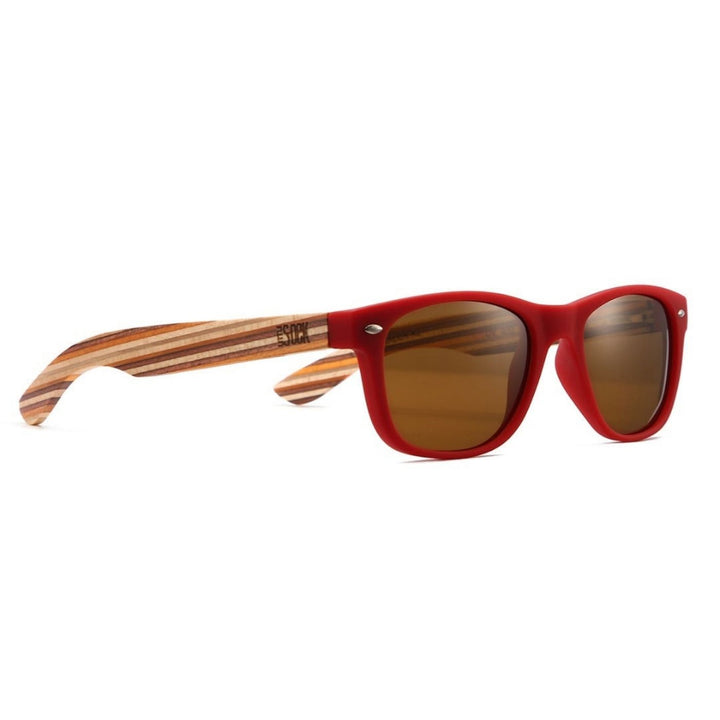 Sustainable SOEK Sunglasses for Kids - Little Avalon Red Sunnies with Polarised Lens for Age 7-10. Stylish, sustainable eyewear that gives back — SOEK plants one tree for every pair sold. Look good, do good, and help reforest the planet with every purchase.