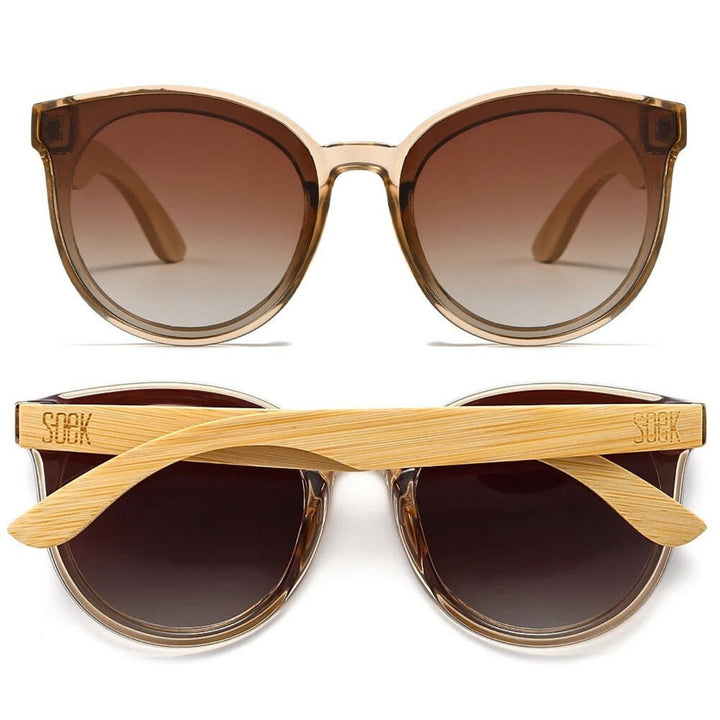 Sustainable Sunglasses - Bella Champagne with Brown Gradient Lens and Maple Arms. Stylish, sustainable eyewear that gives back — SOEK plants one tree for every pair sold. Look good, do good, and help reforest the planet with every purchase