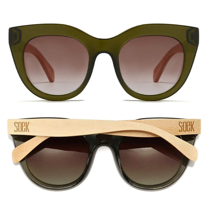Sustainable Sunglasses - Milla Khaki with Khaki Gradient Lens and White Maple Arms. Stylish, sustainable eyewear that gives back — SOEK plants one tree for every pair sold. Look good, do good, and help reforest the planet with every purchase.