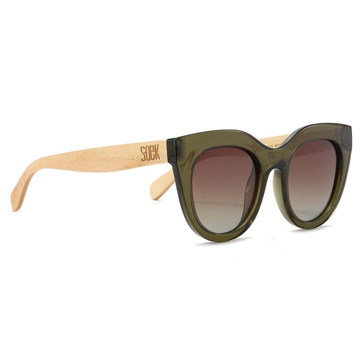 Sustainable Sunglasses - Milla Khaki with Khaki Gradient Lens and White Maple Arms. Stylish, sustainable eyewear that gives back — SOEK plants one tree for every pair sold. Look good, do good, and help reforest the planet with every purchase.