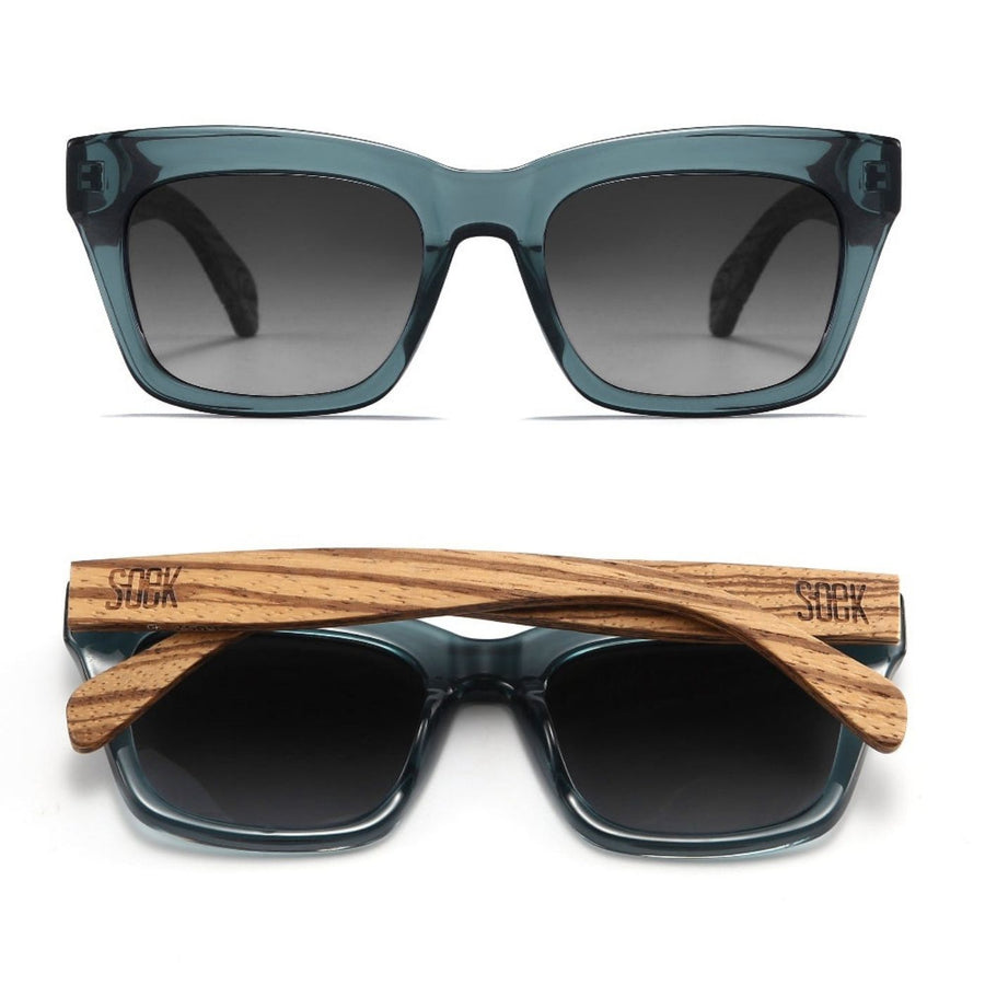 Sustainable Sunglasses - Morgan Indigo with Grey Lens and Walnut Arms. Stylish, sustainable eyewear that gives back — SOEK plants one tree for every pair sold. Look good, do good, and help reforest the planet with every purchase.