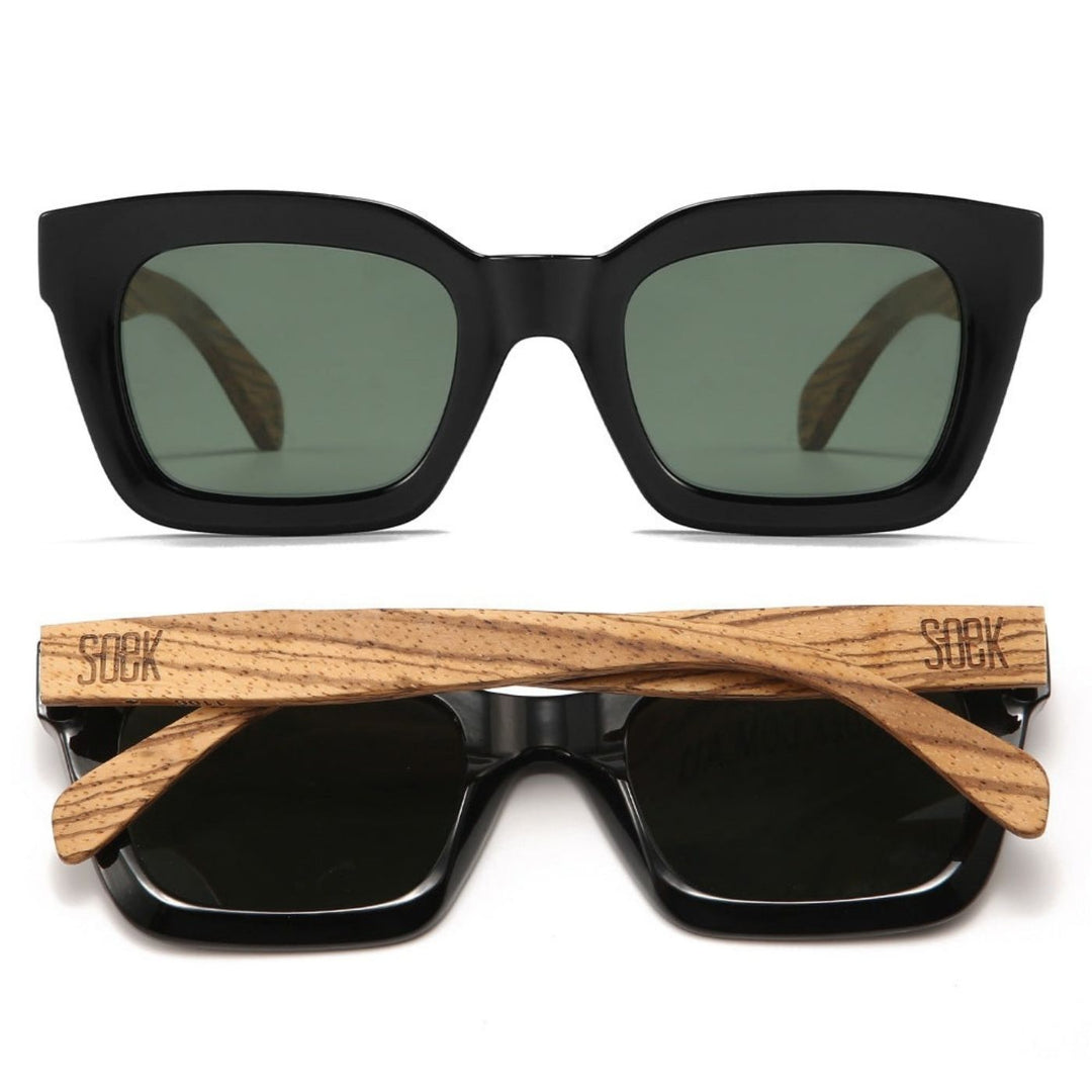 Sustainable Sunglasses - Zahra Midnight with Khaki Polarised Lens and Walnut Arms. Stylish, sustainable eyewear that gives back — SOEK plants one tree for every pair sold. Look good, do good, and help reforest the planet with every purchase