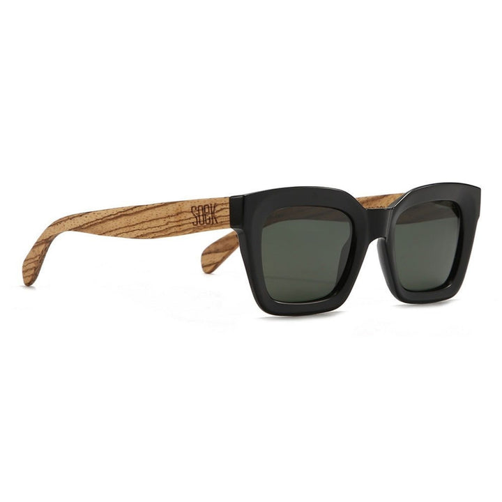 SOEK Sunglasses Zahra Midnight with Khaki Polarised Lens and Walnut Arms. Stylish, sustainable eyewear that gives back — SOEK plants one tree for every pair sold. Look good, do good, and help reforest the planet with every purchase.