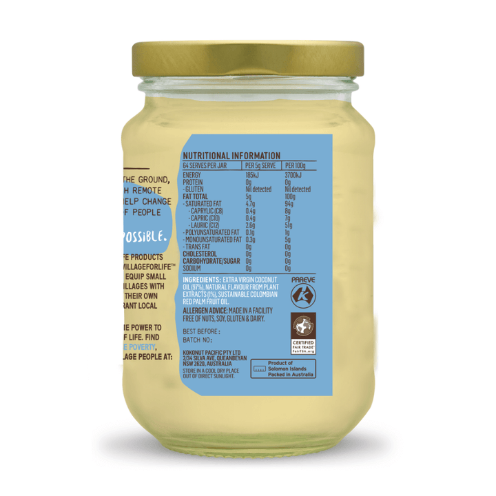 glass jar of with vegan coconut ghee text on label